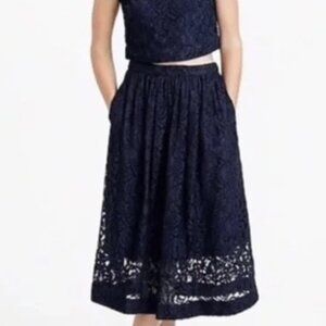 J. Crew Floral Lace Midi Skirt Navy Blue NWT Sz 8